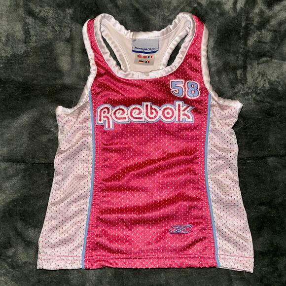 Vintage Reebok Youth Girl's Size Small Pink/White Jersey Lined Y2K 90s Shirt - Picture 1 of 8